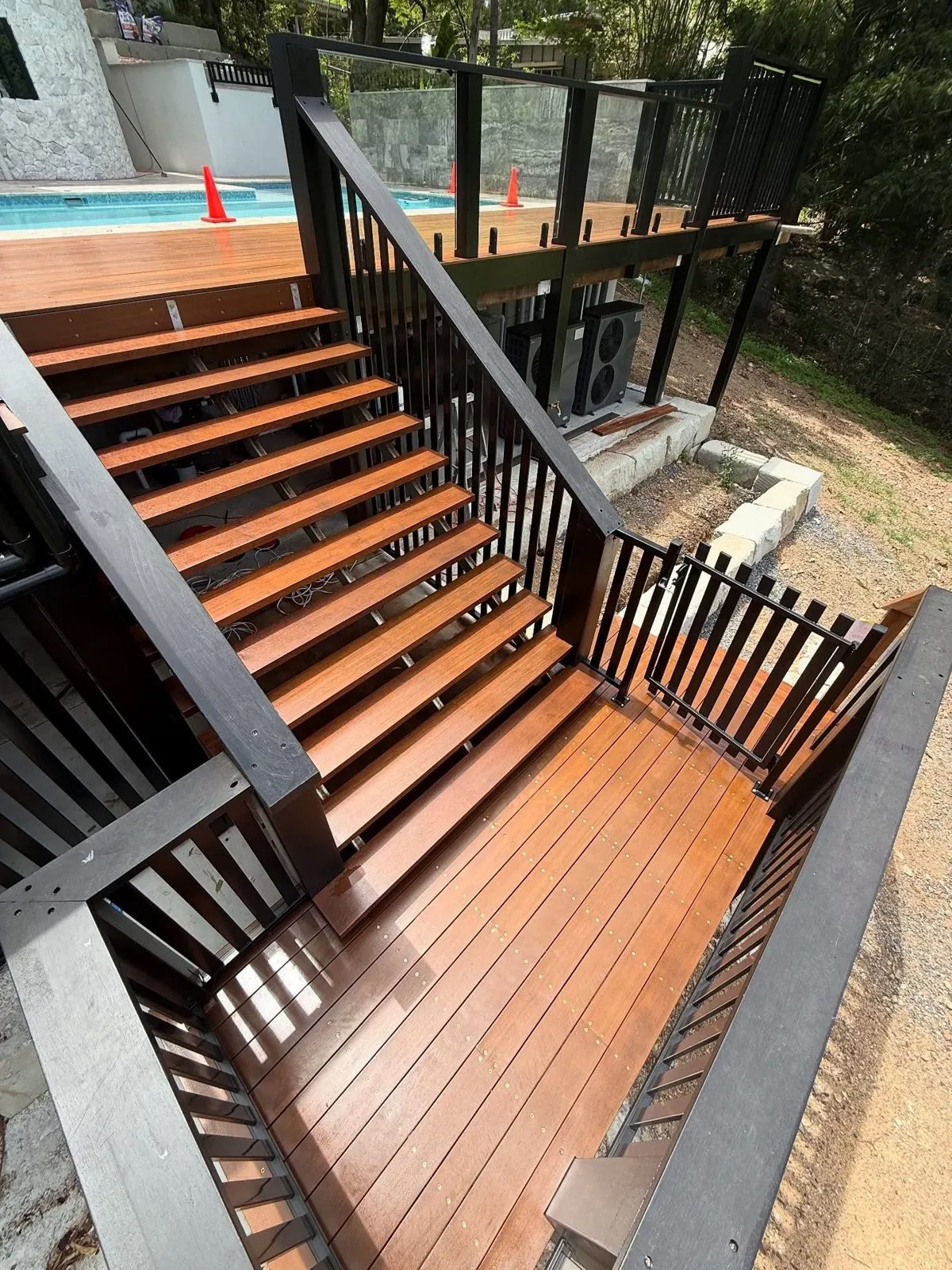 Hardwood pool deck oiling, Chapel Hill, photo 1